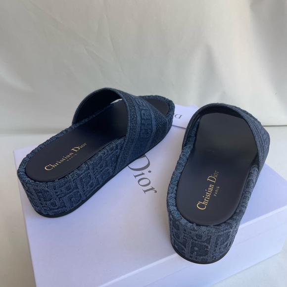 REAL Christian Dior Oblique DWay Platform Sandals Sizes 38 US 8 Denim New - Picture 5 of 15